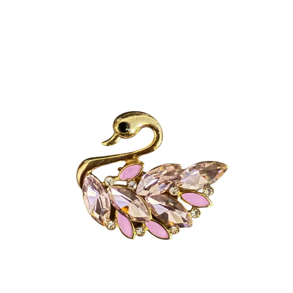 Lilac Swan in Gold Tone Brooch with Crystal Details